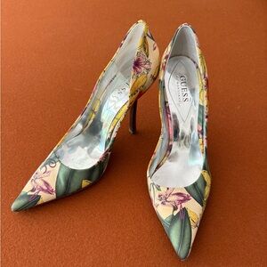 Guess Yellow and Green Stiletto Heels Floral Elegance